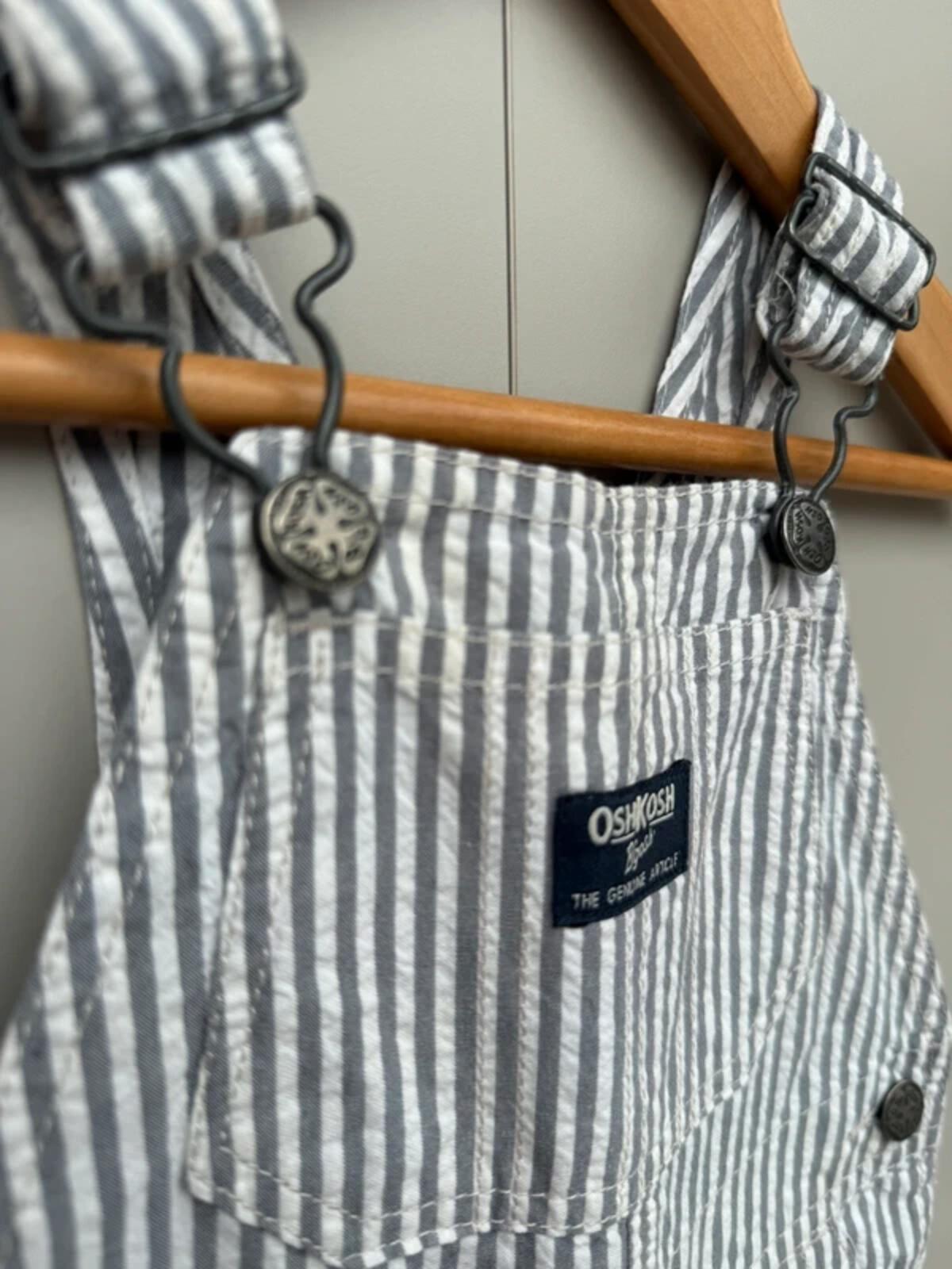 Oshkosh Grey Striped Shortalls 12M