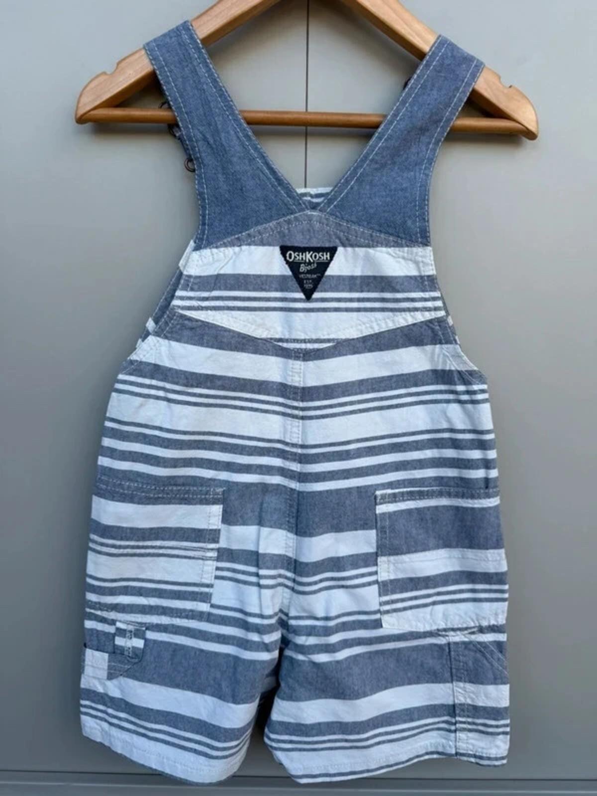 Oshkosh Striped Blue Shortall Dungarees 3T