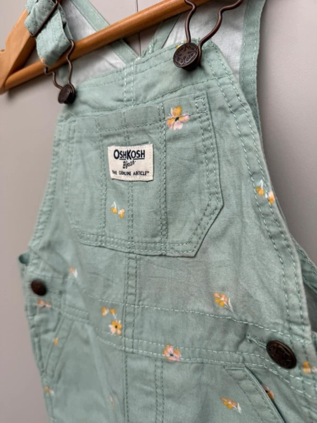 Oshkosh Green Floral Dungaree Shortalls 18M