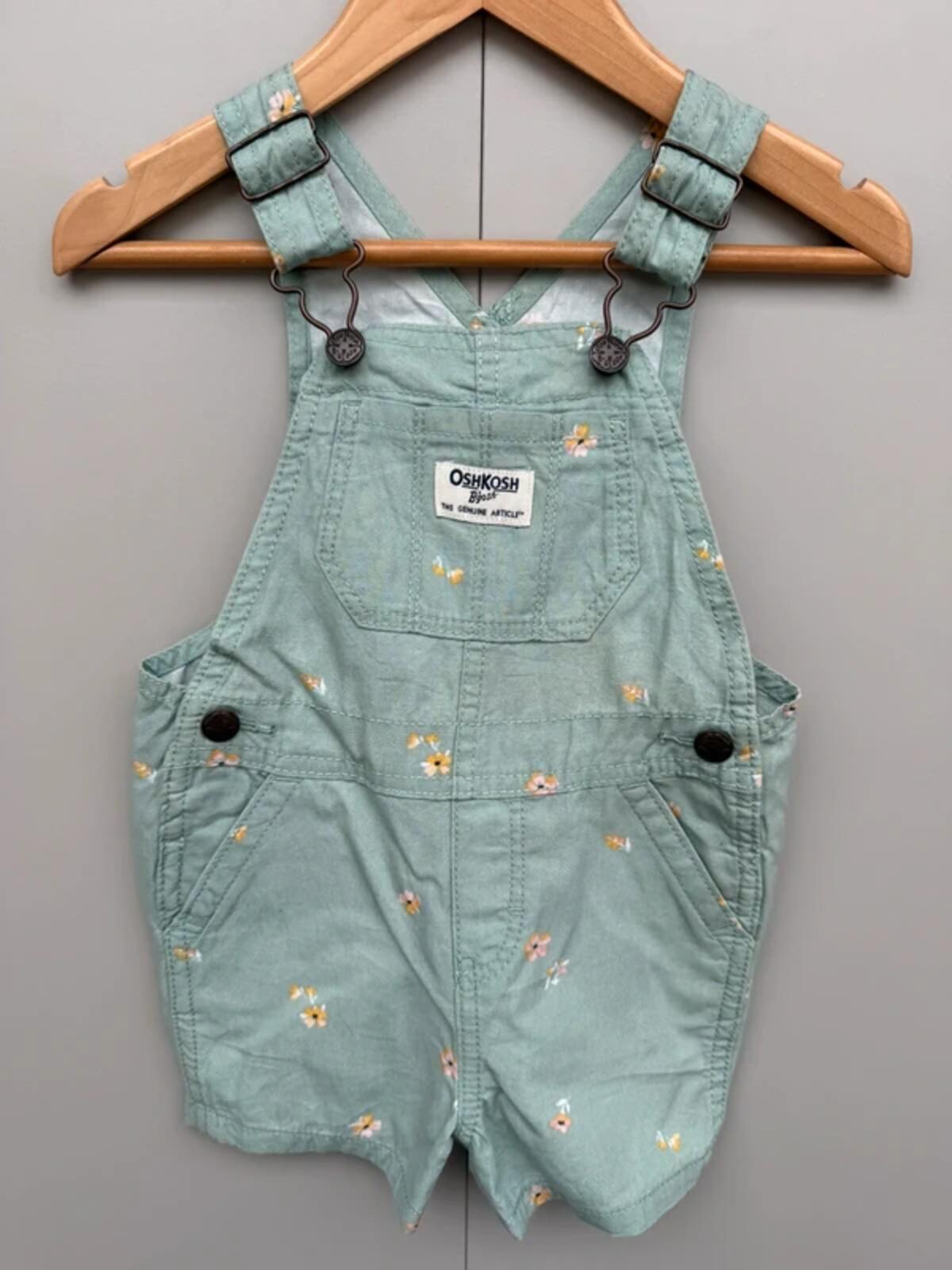 Oshkosh Green Floral Dungaree Shortalls 18M