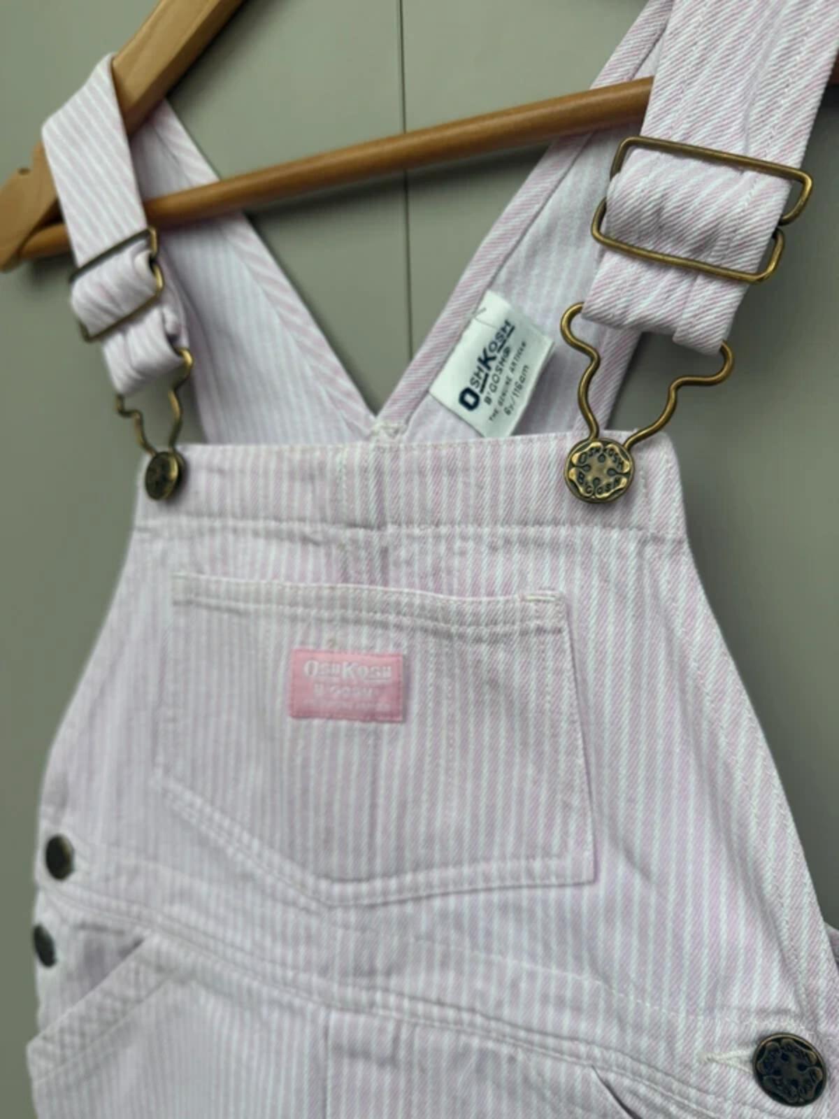 Oshkosh Vintage Rose Pink Hickory Dungaree Dress 6Y