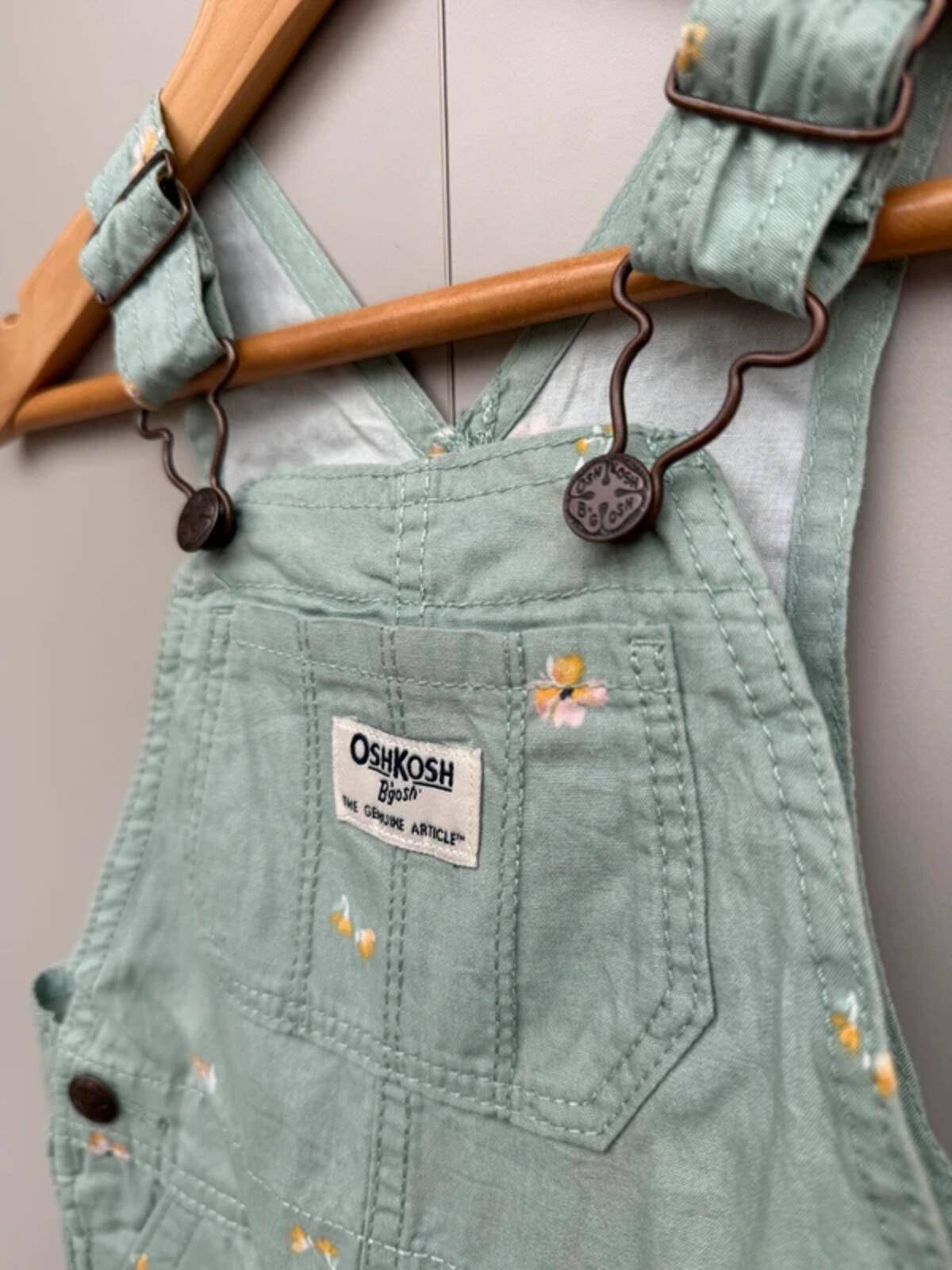 Oshkosh Green Floral Dungaree Shortalls 18M