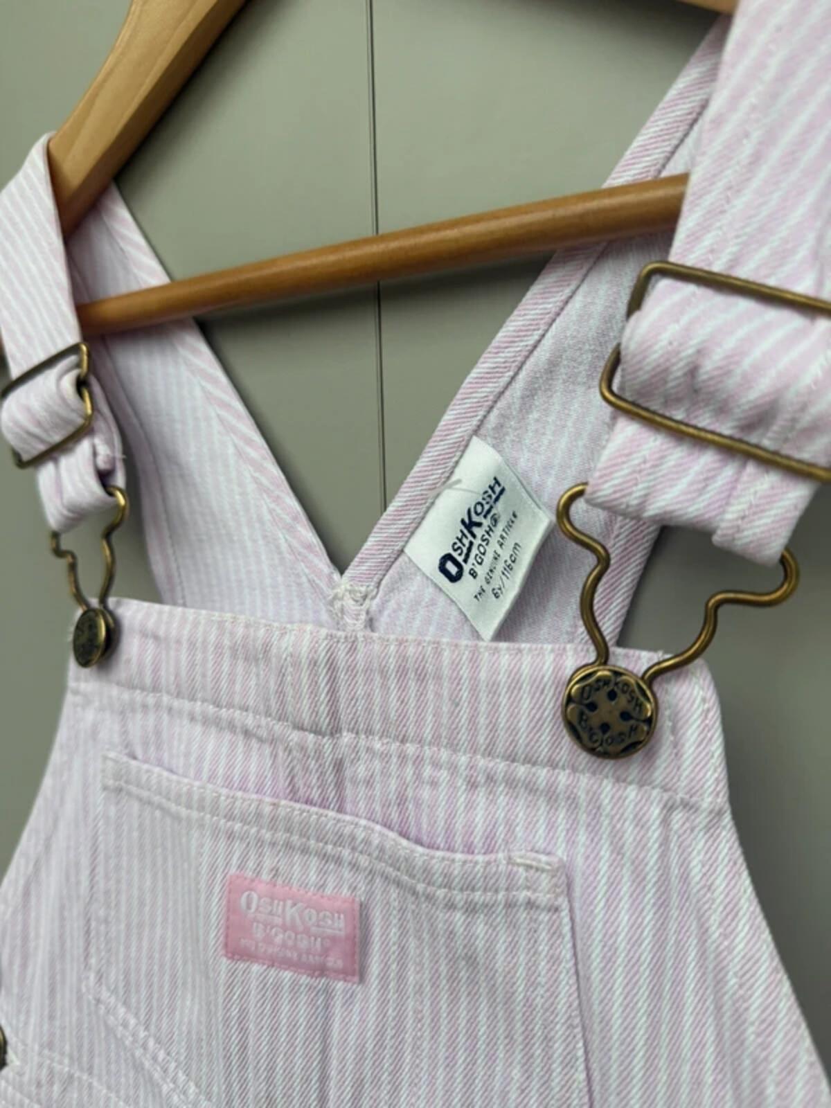 Oshkosh Vintage Rose Pink Hickory Dungaree Dress 6Y