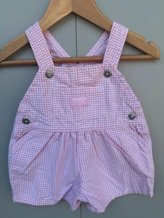 RARE Oshkosh 90s Vintage Shortall Gingham Pink Dungarees 12M
