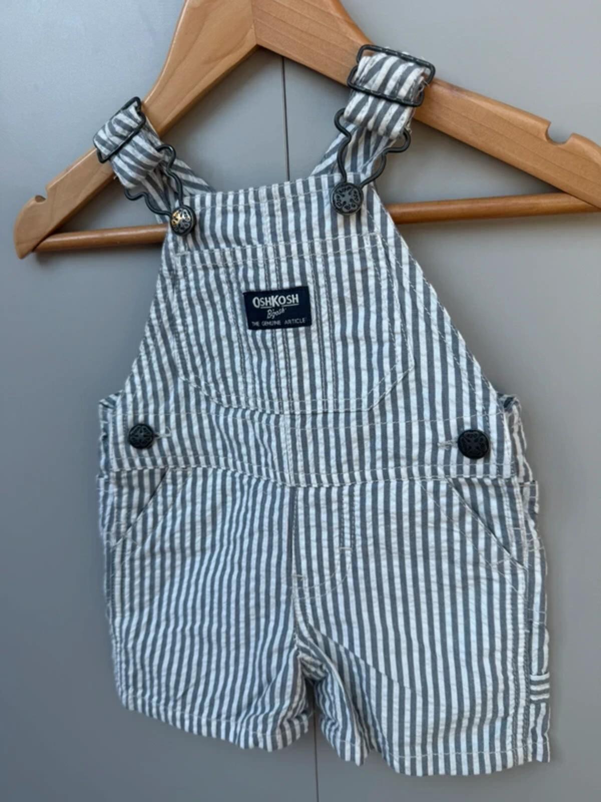 Oshkosh Hickory Striped Grey Dungarees 3M