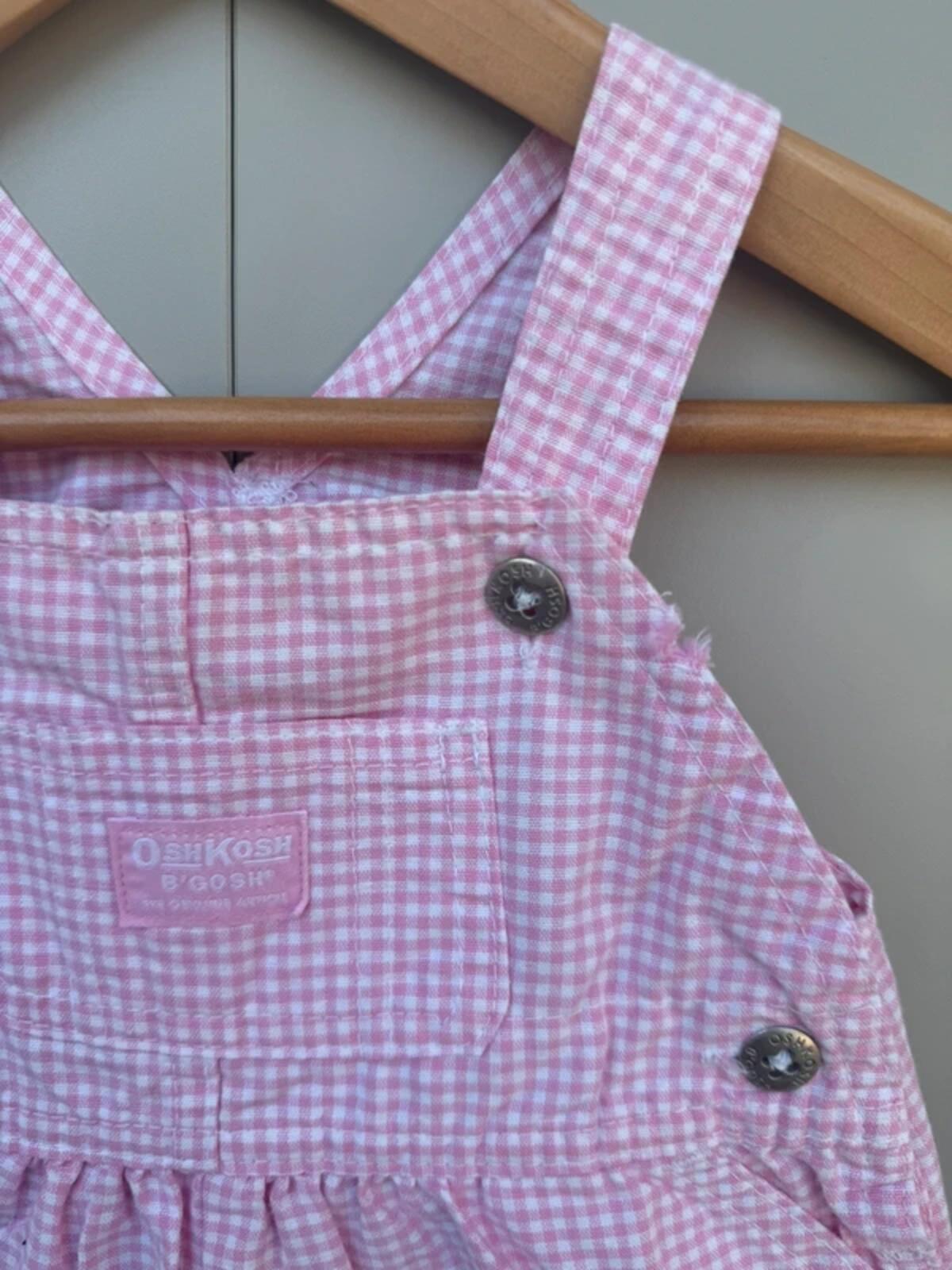 RARE Oshkosh 90s Vintage Shortall Gingham Pink Dungarees 12M