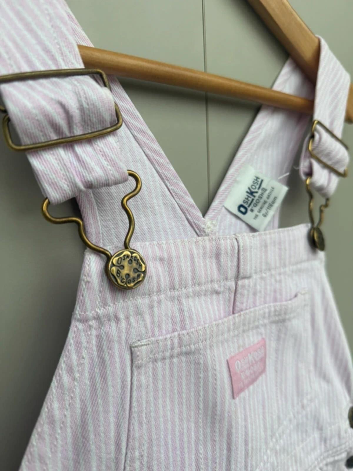 Oshkosh Vintage Rose Pink Hickory Dungaree Dress 6Y