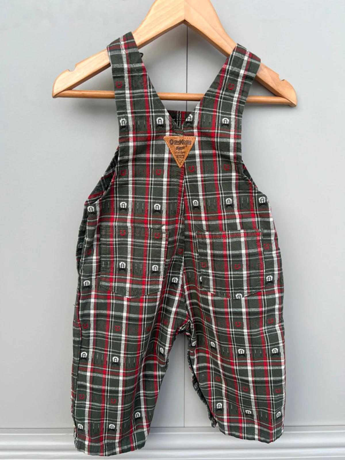 RARE Oshkosh Khaki Check Dungarees 12M