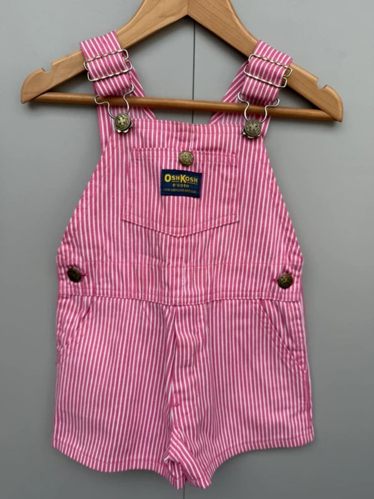 Oshkosh Vintage 80s USA Hickory Pink Shortall Dungarees 3T