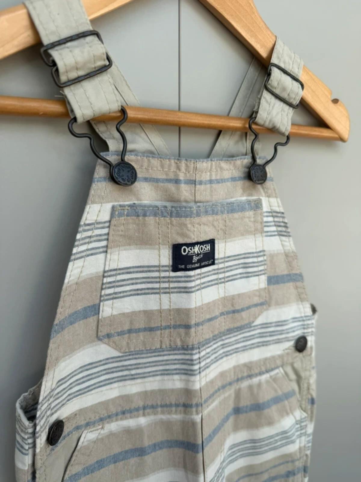 Oshkosh Beige Stripe Shortall Dungarees 18M