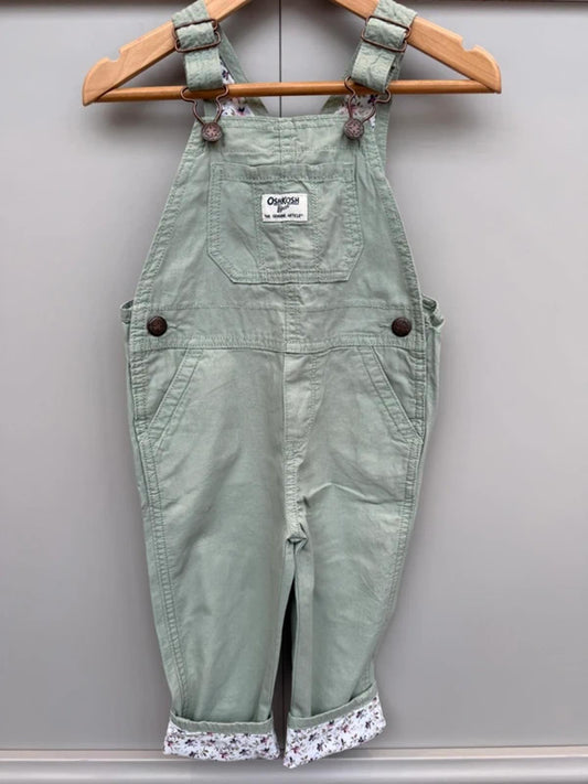 Oshkosh Sage Green Floral Dungarees 2T