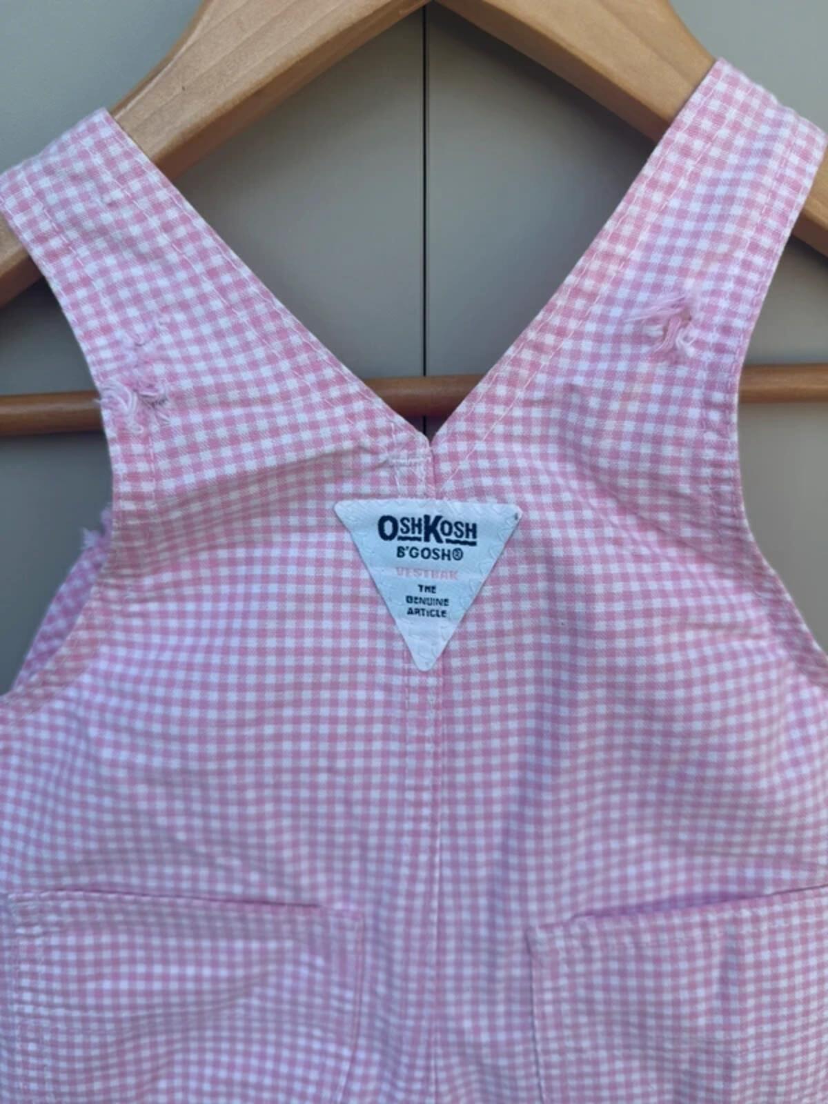 RARE Oshkosh 90s Vintage Shortall Gingham Pink Dungarees 12M