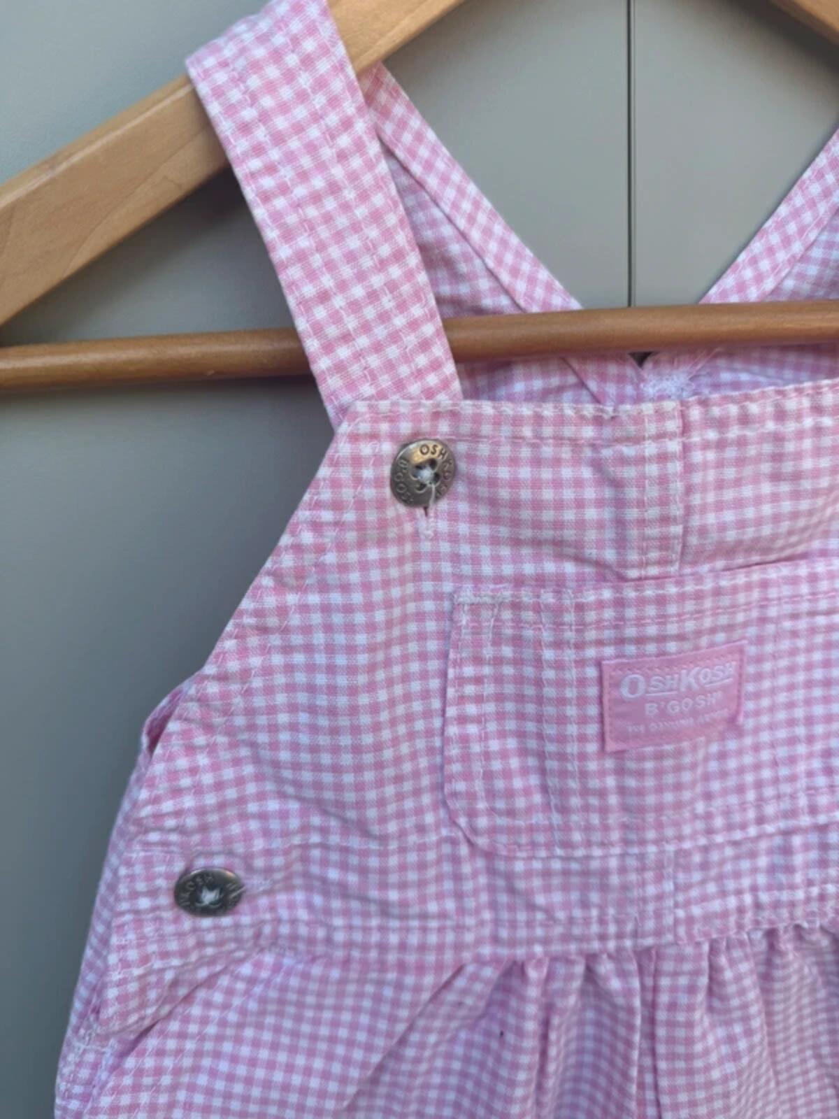 RARE Oshkosh 90s Vintage Shortall Gingham Pink Dungarees 12M