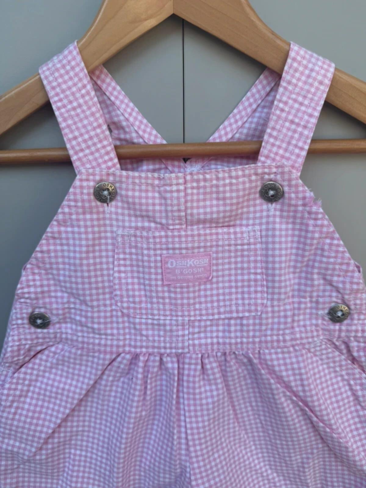 RARE Oshkosh 90s Vintage Shortall Gingham Pink Dungarees 12M