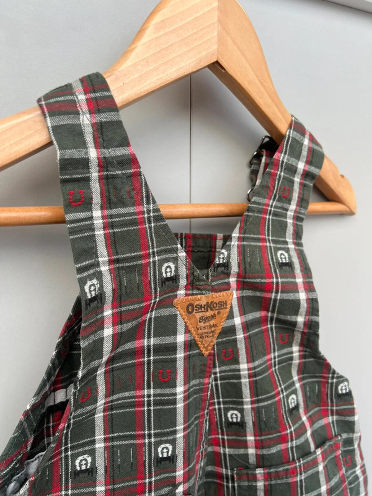 RARE Oshkosh Khaki Check Dungarees 12M