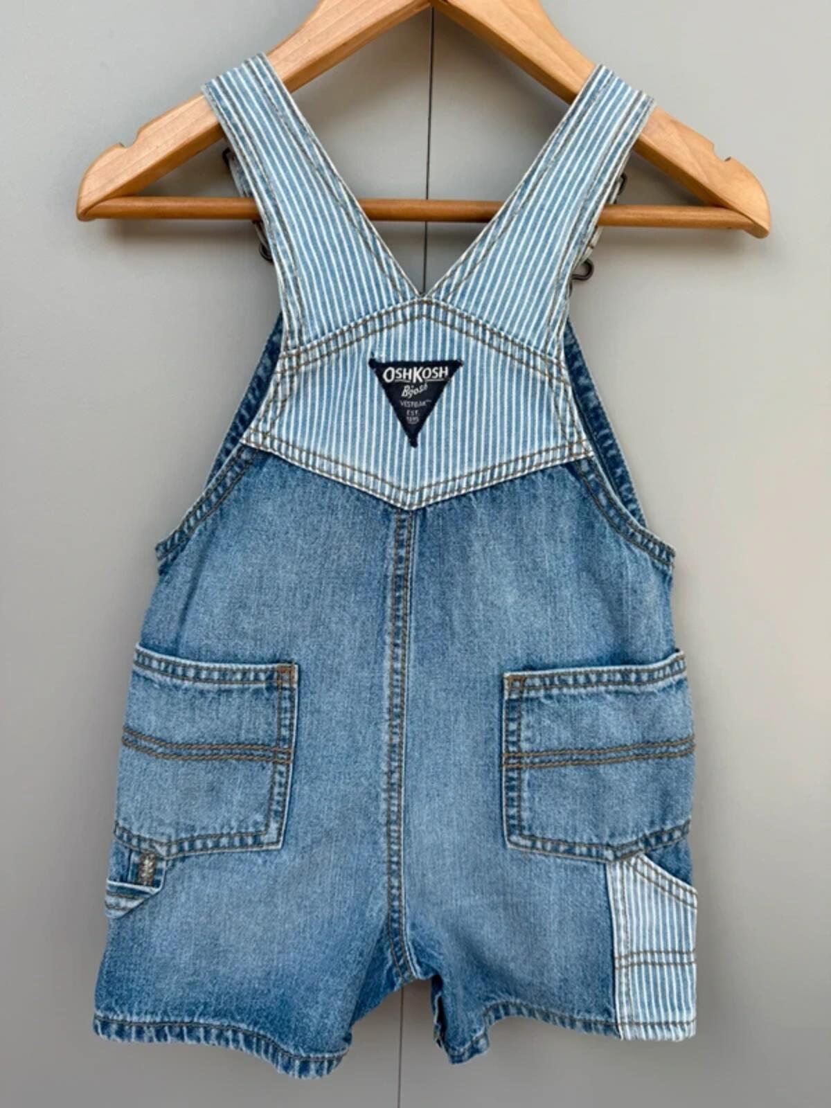 Oshkosh Denim Striped Shortall Dungarees 18M