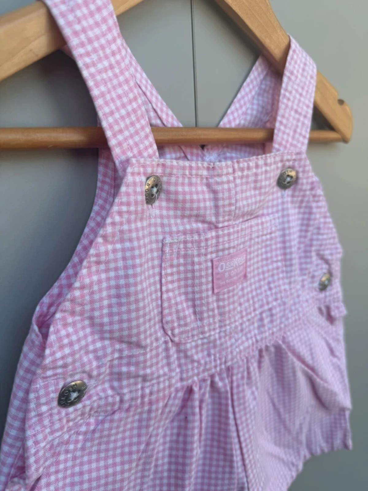 RARE Oshkosh 90s Vintage Shortall Gingham Pink Dungarees 12M