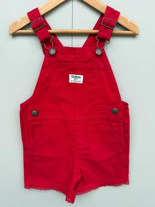 Oshkosh Red Shortall Frill Dungarees 2T