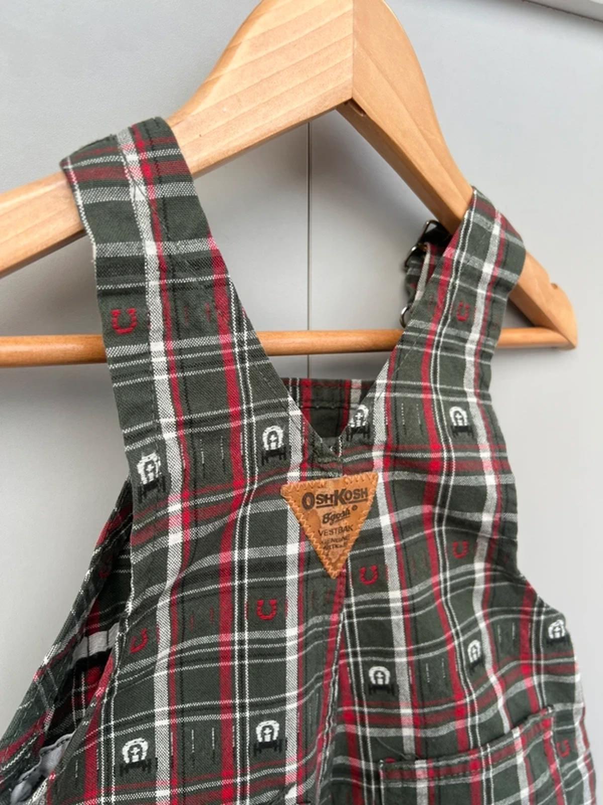 RARE Oshkosh Khaki Check Dungarees 12M