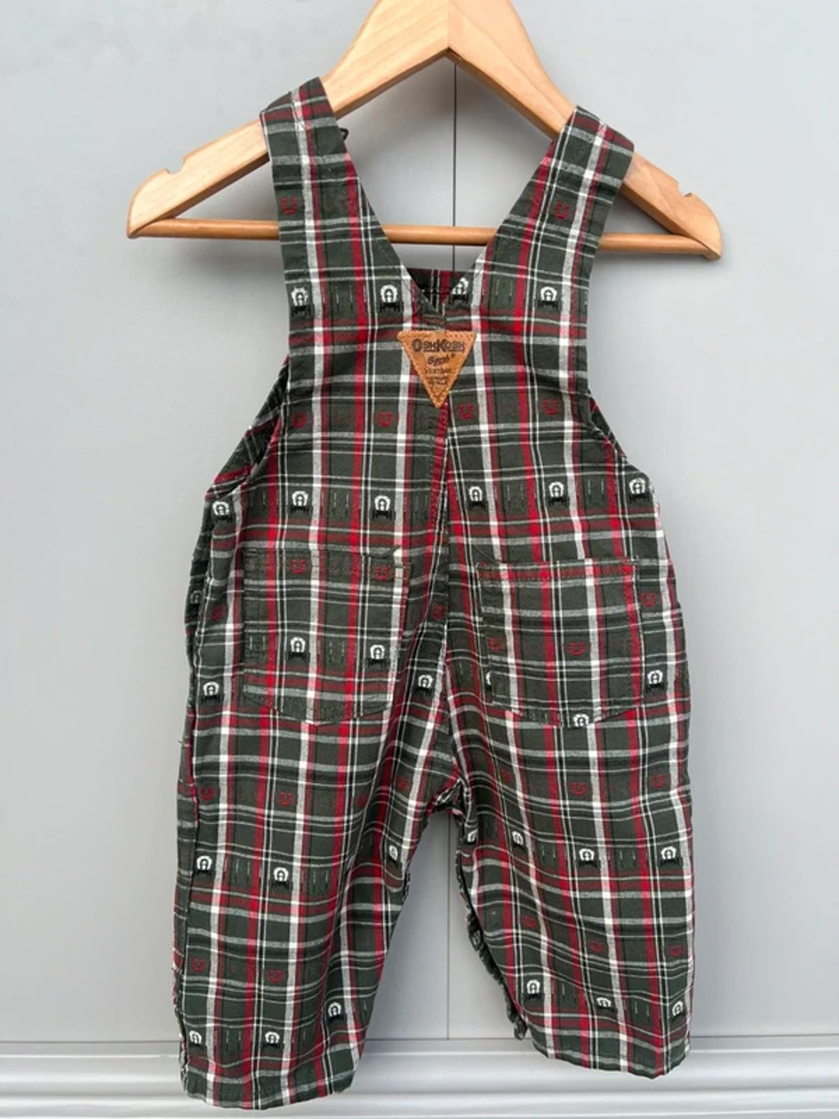 RARE Oshkosh Khaki Check Dungarees 12M