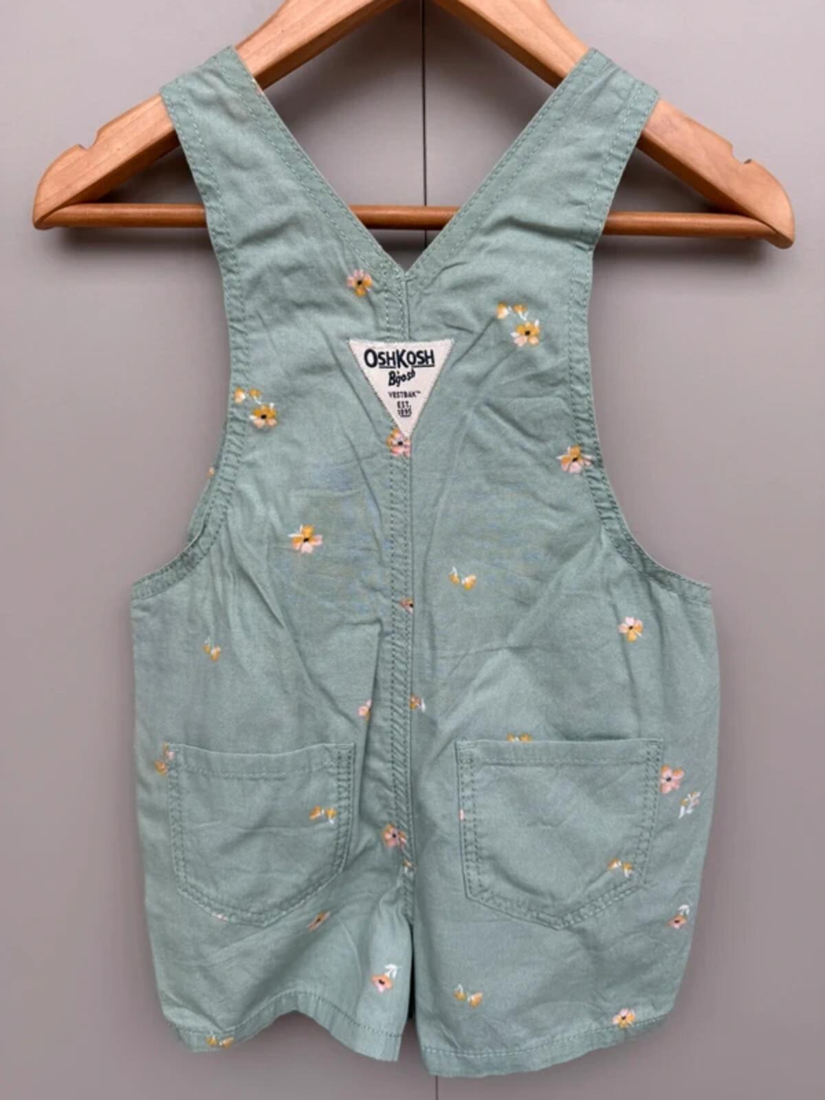 Oshkosh Green Floral Dungaree Shortalls 18M