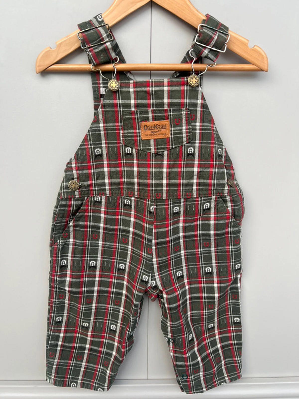 RARE Oshkosh Khaki Check Dungarees 12M