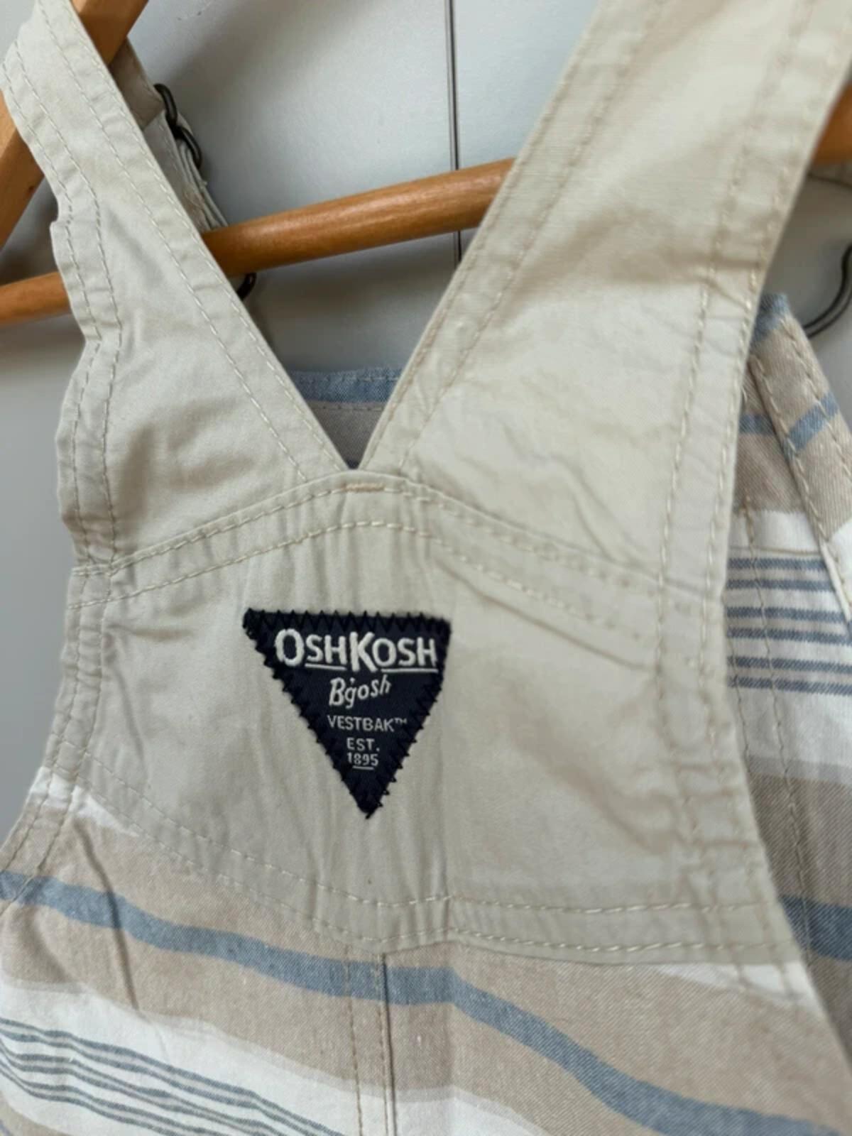 Oshkosh Beige Stripe Shortall Dungarees 18M