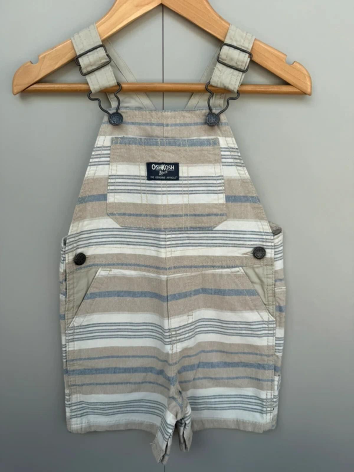 Oshkosh Beige Stripe Shortall Dungarees 18M